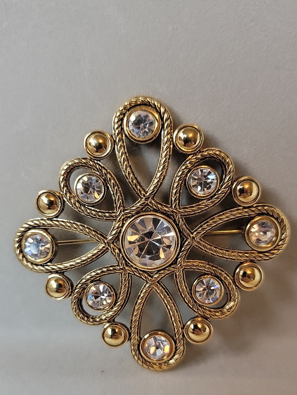 Vintage Premier Designs Gold-Tone Brooch with Clear Crystals